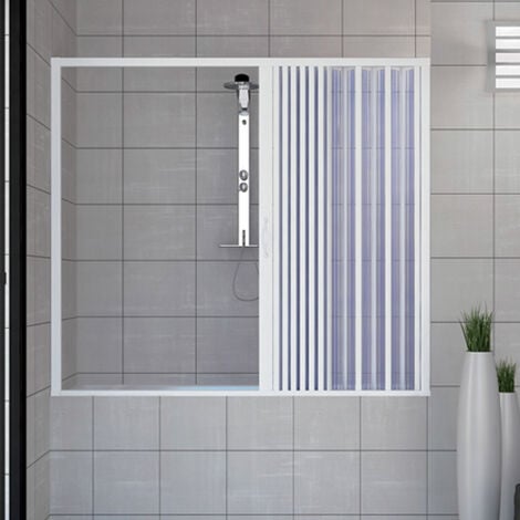 Mampara de bañera pared plegable de pvc apertura lateral blanco h 150
