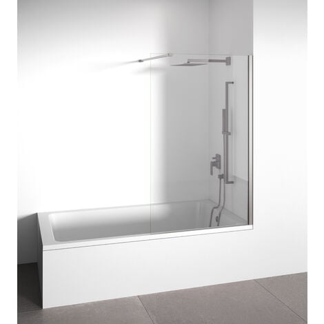Mampara de bañera frontal panel fijo - Transparente - Cristal templado 6 mm Antical - Perfilería Plata Brillo - Ancho adaptable 98-100 cm - Alto 145 cm