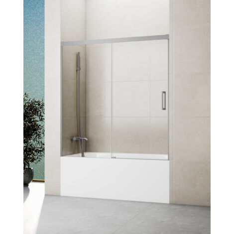 Mampara de bañera. Medida: 150 - 155 cm, BASICA NÍQUEL fijo + corredera
