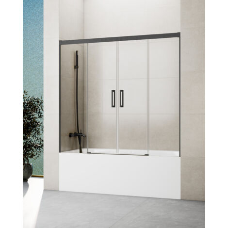 Mampara de bañera. Medida: 152 - 162 cm, BASICA TITANIO 2 fijos + 2 correderas