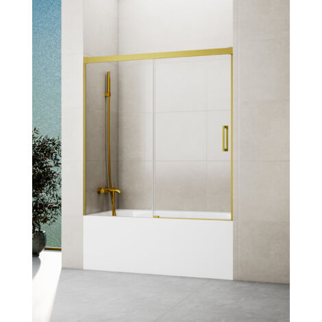 Mampara de bañera. Medida: 165 - 170 cm, BASICA ORO fijo + corredera
