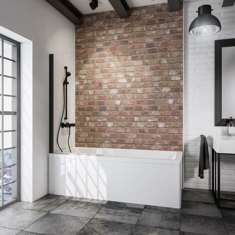 Mampara de bañera plegable, cristal de 5 mm, mampara de bañera de 1 panel capri, mampara de bañera pivotante Schulte, cristal transparente, perfil negro, 80 x 140 cm