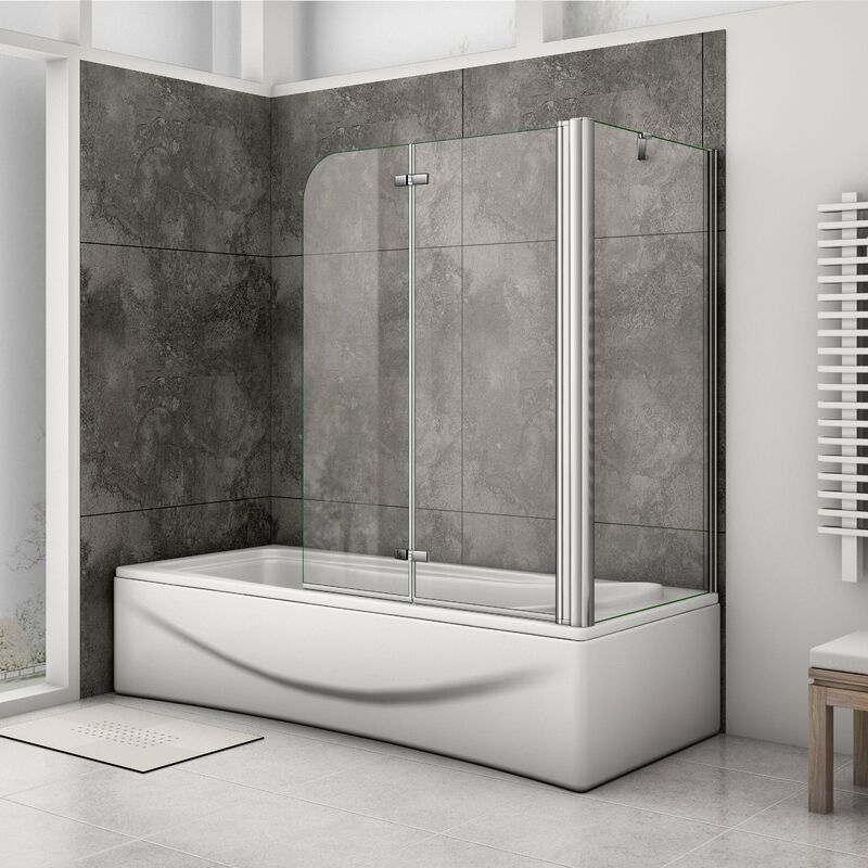 

Mampara de baño con Panel pivotante de 180°, Cristal Antical de 6 mm Con Pantalla Fija 90x74x140cm