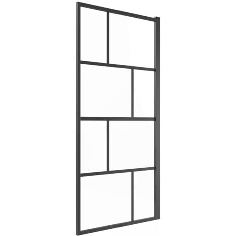 VENTE-UNIQUE Mampara de baño estilo industrial giratoria - 70 x 140 cm - Negro mate - Vidrio - RIVANON