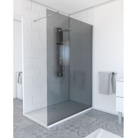 Mampara de ducha 140x200cm - Cristal templado Ahumado 8mm - Perfil Cromado - FREEDOM 2 SMOKED