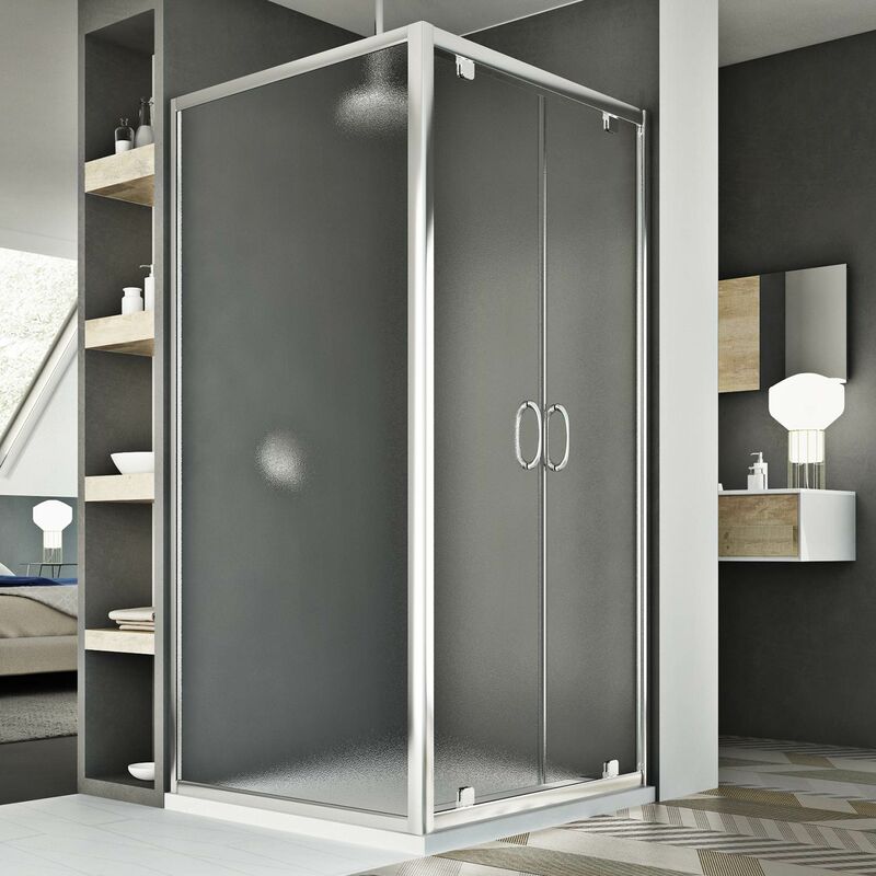 

Mampara de ducha 2 hojas abatibles vidrio impreso h 185 mod. Sintesi Duo 2 Hojas 70x90 ap. 90 cm rectangular