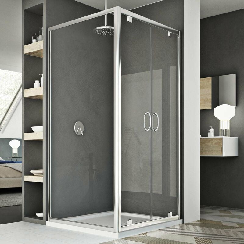 

Mampara de ducha 2 hojas abatibles vidrio transparente h 185 mod. Sintesi Duo 2 Hojas 70x80 ap. 80 cm rectangular