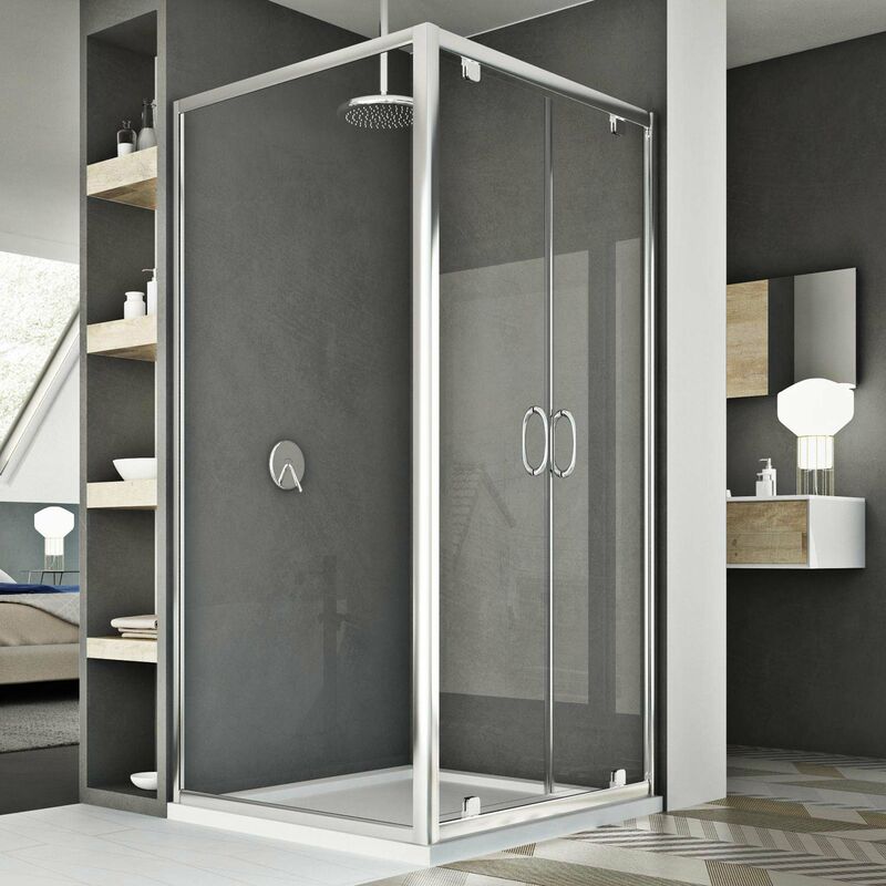 

Mampara de ducha 2 hojas abatibles vidrio transparente h 185 mod. Sintesi Duo 2 Hojas 70x120 ap. 120 cm rectangular