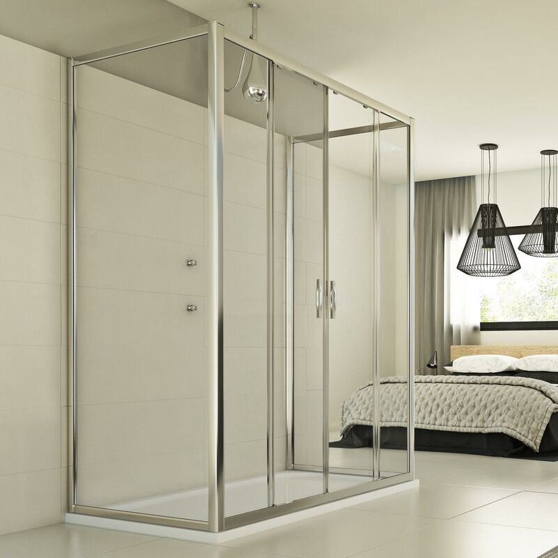 

Mampara de ducha corredera 3 lados vidrio transparente h 198 mod. Young Trio 2 Hojas 75x150x75 cm