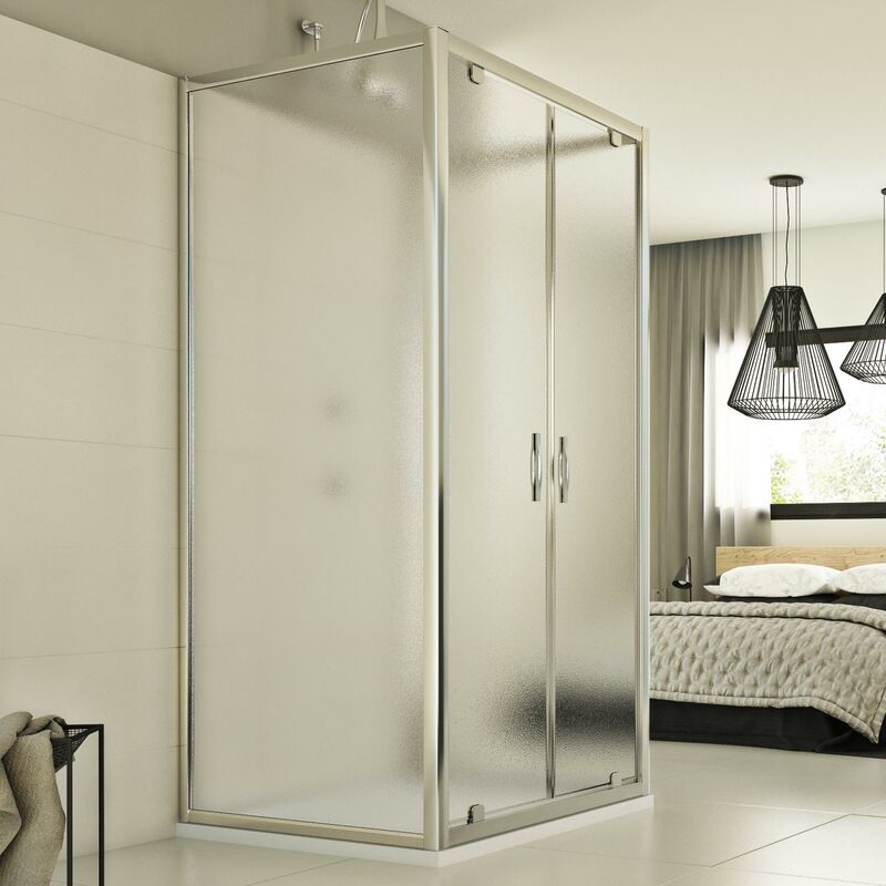 

Mampara de ducha 3 lados abatible vidrio impreso h 198 cm mod. Cristal Trio 2 Hojas 70x100x70 cm rectangular