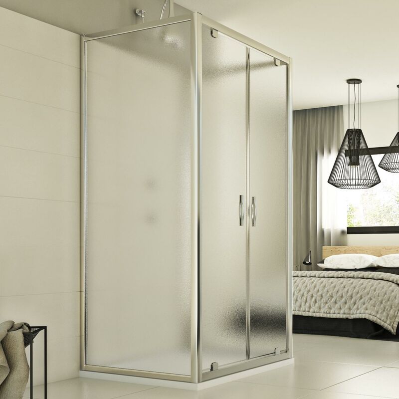 

Mampara de ducha 3 lados abatible vidrio impreso h 198 cm mod. Cristal Trio 2 Hojas 75x110x75 cm rectangular
