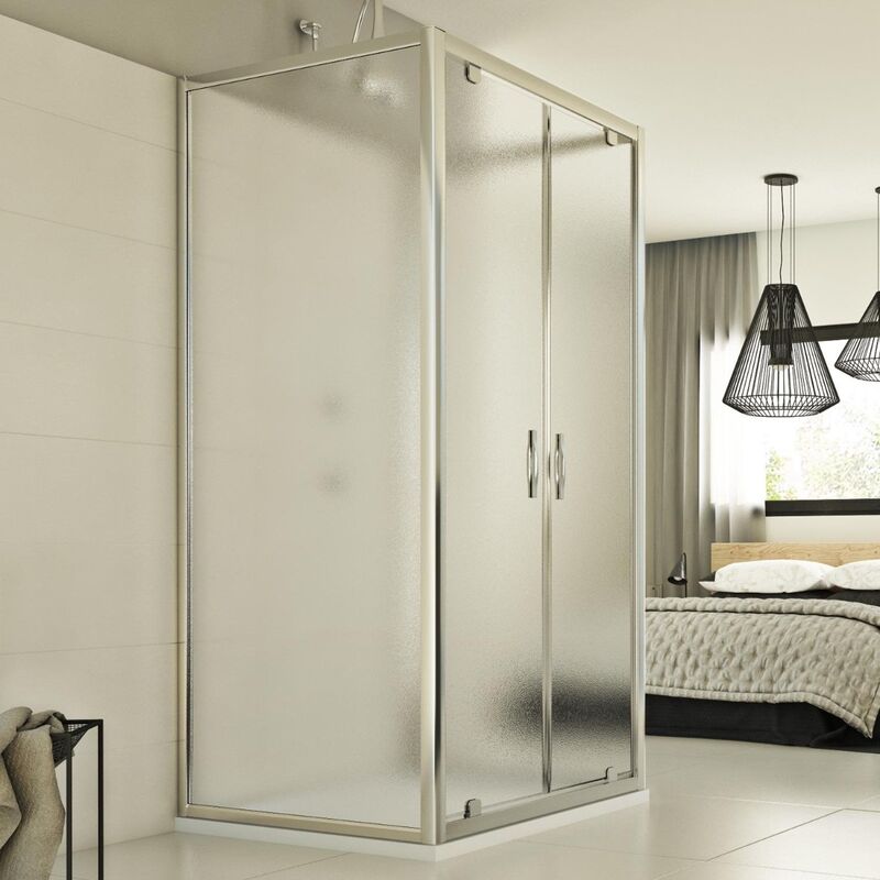 

Mampara de ducha 3 lados abatible vidrio impreso h 198 cm mod. Cristal Trio 2 Hojas 90x80x90 cm rectangular