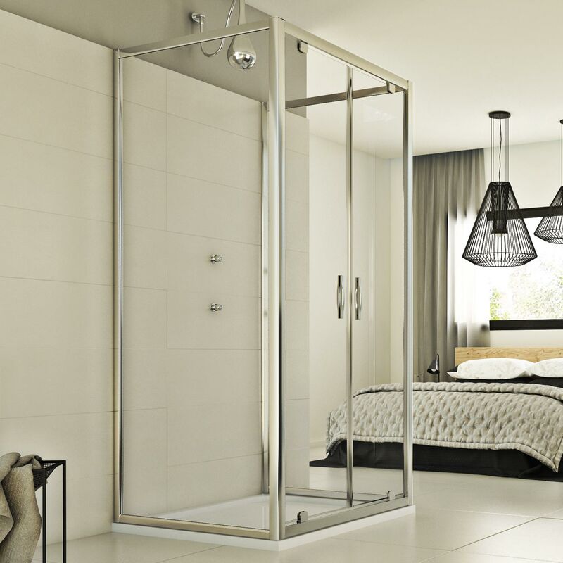 

Mampara de ducha 3 lados abatible vidrio transparente h 198 cm mod. Cristal Trio 2 Hojas 70x90x70 cm rectangular