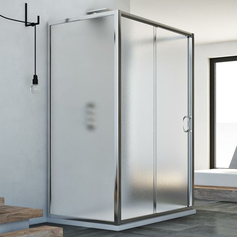 

Mampara de ducha 3 lados deslizante vidrio impreso h 185 mod. Replay Trio 1 Hoja 70x110x70 cm