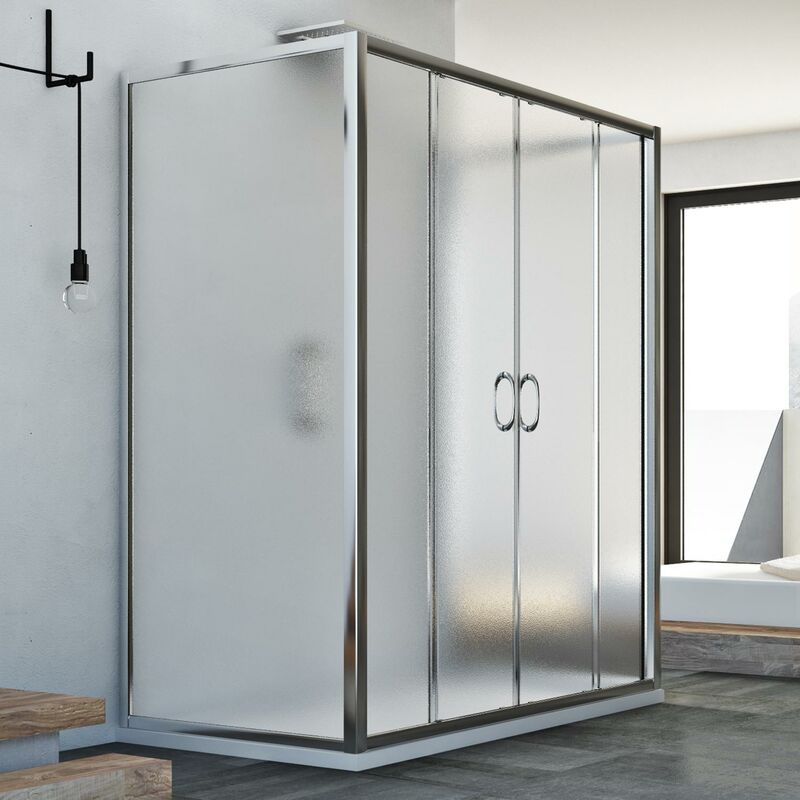 

Mampara de ducha 3 lados deslizante vidrio impreso h 185 mod. Replay Trio 2 Hojas 70x130x70 cm