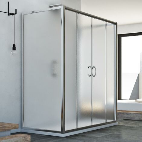 Mampara de ducha 3 lados deslizante vidrio impreso h 185 mod. Replay Trio 2 Hojas 80x170x80 cm