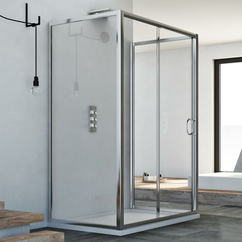 

Mampara de ducha 3 lados deslizante vidrio transparente h 185 mod. Replay Trio 1 Hoja 70x100x70 cm