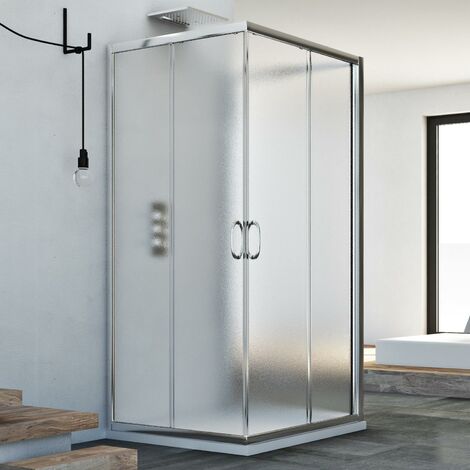 Mampara de ducha 3 lados vidrio impreso h 185 mod. Junior Trio 80x100x80 cm rectangular