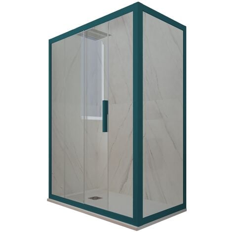 Mampara de ducha angular deslizante 70x70 CM de PVC Blanco Matt H 200  Vidrio Transparente mod. Kolors