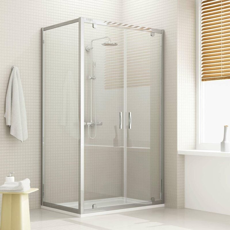 

Mampara de ducha angular abatible vidrio transparente h 198 mod. Cristal Duo 2 Hojas 75x130 ap. 130 cm rectangular