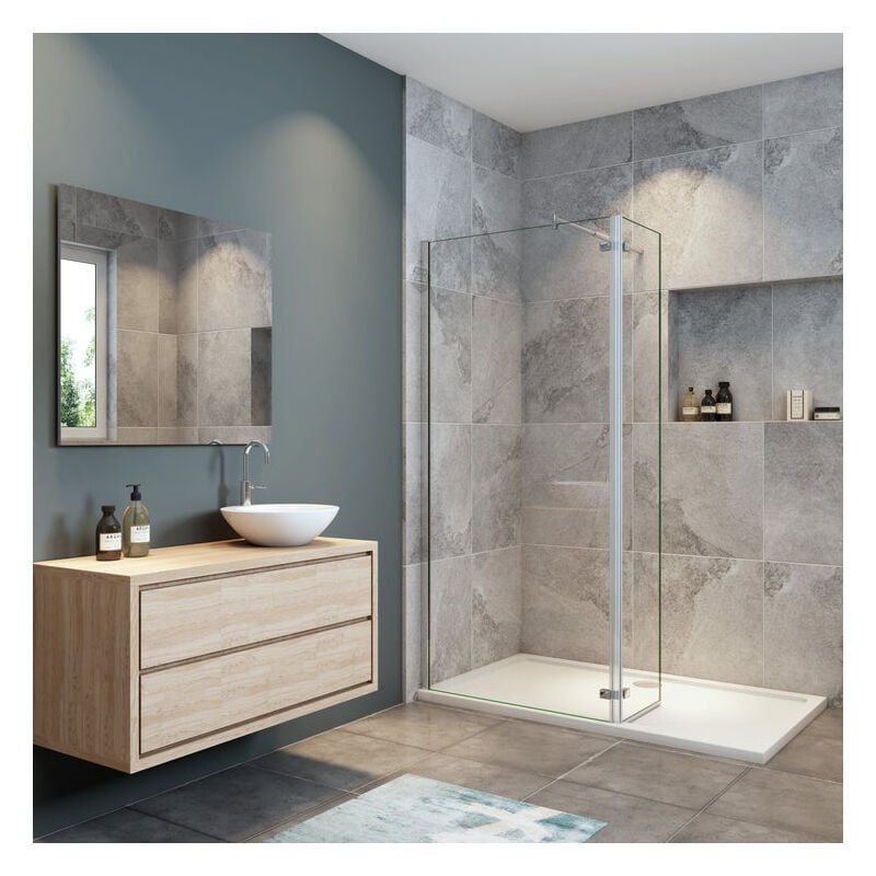 

Mampara de Ducha 8mm Frontal Panal Fijo 80 cm con Panel Abatible de 40 CM y barra de soporte extensible 73-120cm vidrio antical de 8 mm, 80x40x200 CM