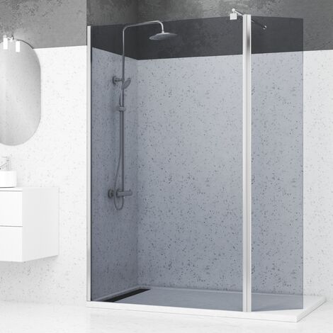 Mampara de Ducha Ahumado con Deflector 120+40x200cm - Perfil + Barra Extensible Cromado