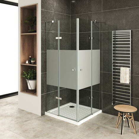 Mampara de ducha angular deslizante 70x70 CM de PVC Blanco Matt H 200  Vidrio Transparente mod. Kolors