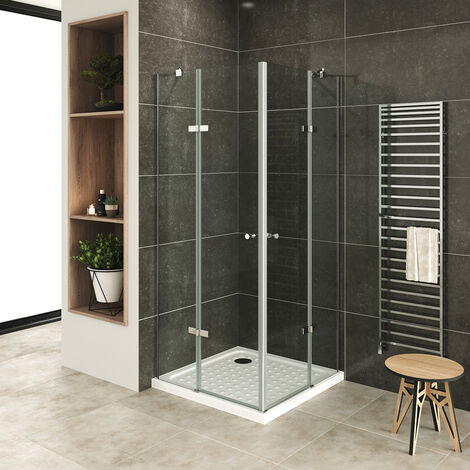 Mampara de Ducha ALICE 19-90x90x180cm Cabina de Ducha con Apertura de Puerta Plegable, Perfiles de Aluminio Cromo, Barras Estabilizadoras fijadas a la Pared, Vidrio Transparente de Seguridad 6MM con P