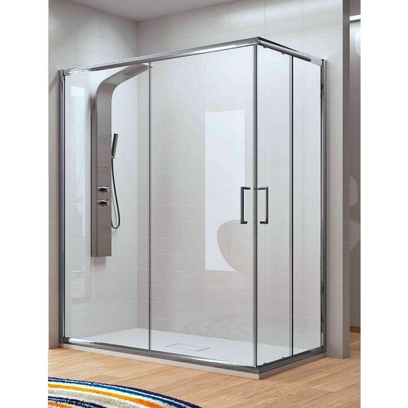 

Mampara de Ducha Angular - 2 Hoja Fija y 2 Puerta Corredera - Cristal de Seguridad de 6 mm - Modelo Bella Q4 (90 X 110)