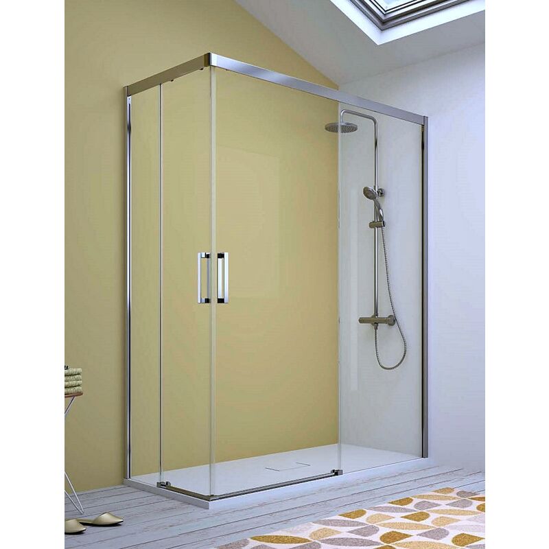 

Mampara de Ducha Angular - 2 Hoja Fija y 2 Puerta Corredera - Cristal de Seguridad de 6 mm - Modelo Cuatrocientos Q4 (75 X110)