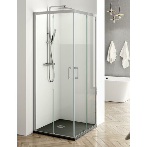 Mampara de Ducha Angular - 2 Hojas Fijas + 2 Puertas Correderas - Modelo Fravia Q4 (75 x 90)