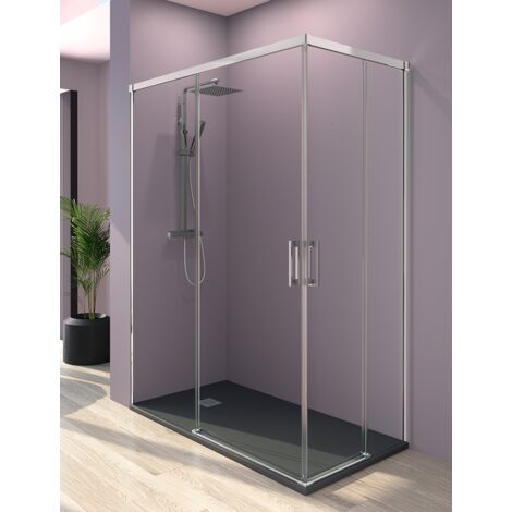 Mampara de Ducha Angular - 2 Hojas fijas + 2 Puertas Correderas - Modelo Sibila Q4 (70 x 75)