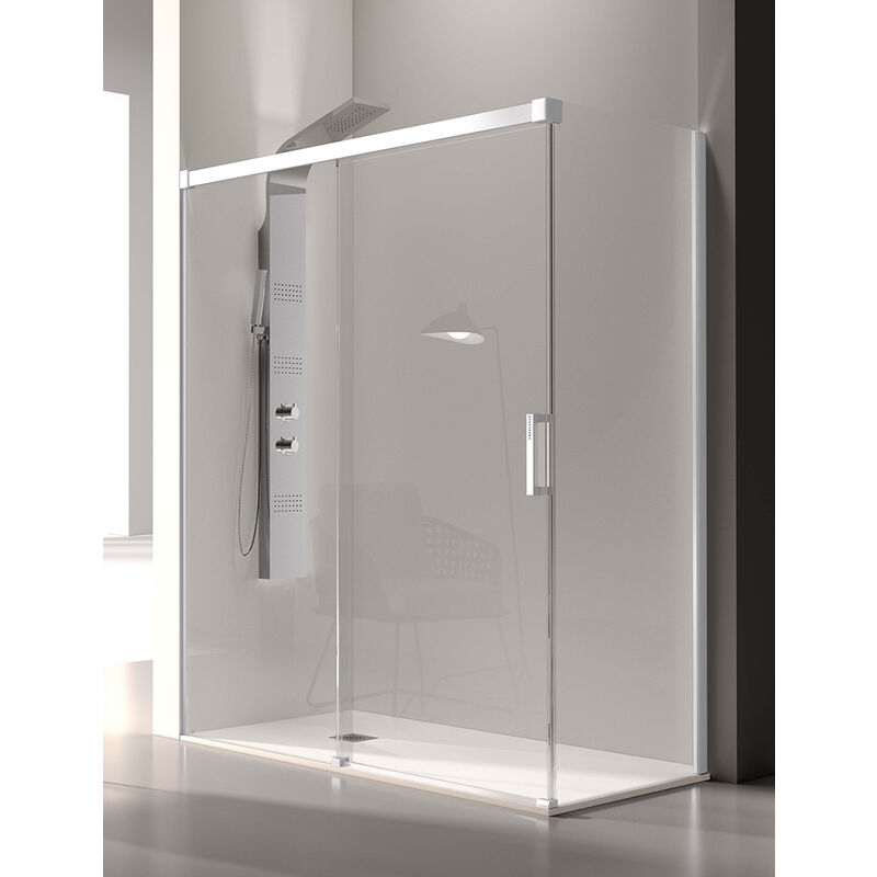 

Mampara de Ducha Angular- 2 Hojas Fijas y 1 Puerta Corredera- Cristal de Seguridad de 6/8 mm - Modelo Glase Q3 BN (120 - 124 x80 cm) - LACADO BLANCO