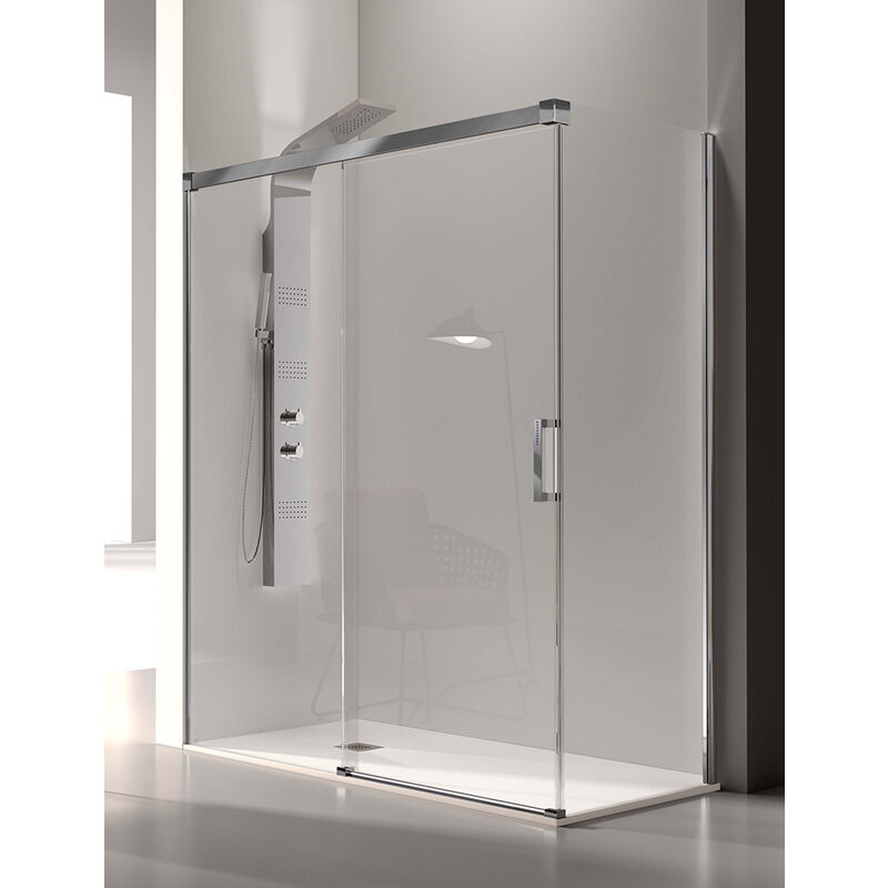 

Mampara de Ducha Angular- 2 Hojas Fijas y 1 Puerta Corredera- Cristal de Seguridad de 6/8 mm - Modelo Glase Q3 PB (136 - 140 x70 cm) - TRANSPARENTE