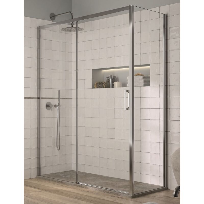 

Mampara de Ducha Angular- 2 Hojas Fijas y 1 Puerta Corredera- Cristal de Seguridad de 6mm - Modelo Yoko Q3 (136,5 - 140,5 x 70 cm)