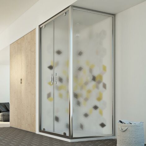 Mampara de ducha angular abatible vidrio impreso h 198 mod. Cristal Duo 2 Hojas75x110 ap. 110 cm rectangular