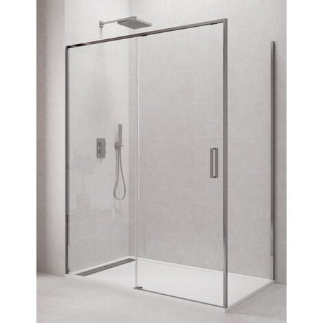Mampara de ducha angular ALLSTONE CETUS 1+1 con lateral fijo, sin perfil inferior 165x70 cm perfíl Cromo