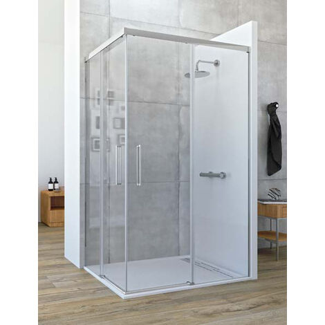 Mampara de ducha angular Corredera - de 2 hojas fijas y 2 puertas - Cristal 6 mm con ANTICAL INCLUIDO - Modelo ASTRO Medida (70 X 80) - TRANSPARENTE