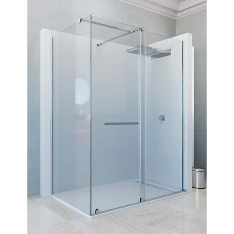 Mampara de ducha angular de 2 hojas fijas y 1 puerta corredera. - Modelo IRATI