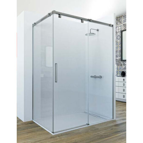 Mampara de ducha angular de 2 hojas fijas y 1 puerta corredera. - Modelo LUMIERE Medida (70 X 80) - TRANSPARENTE