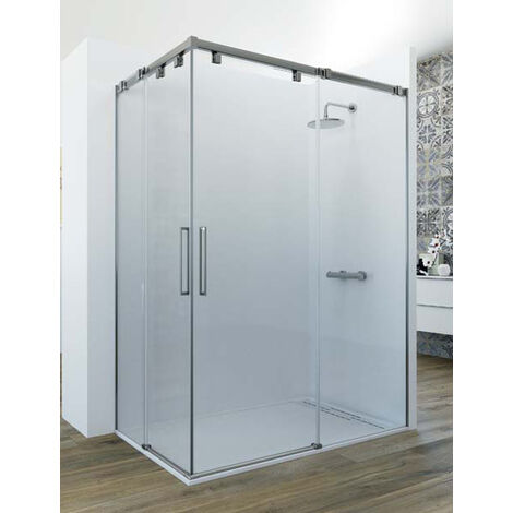 Mampara de ducha angular de 2 hojas fijas y 2 puertas correderas. - Cristal tratamiento ANTICAL INCLUIDO - Modelo GAMMA Medida (70 X 120) - TRANSPARENTE