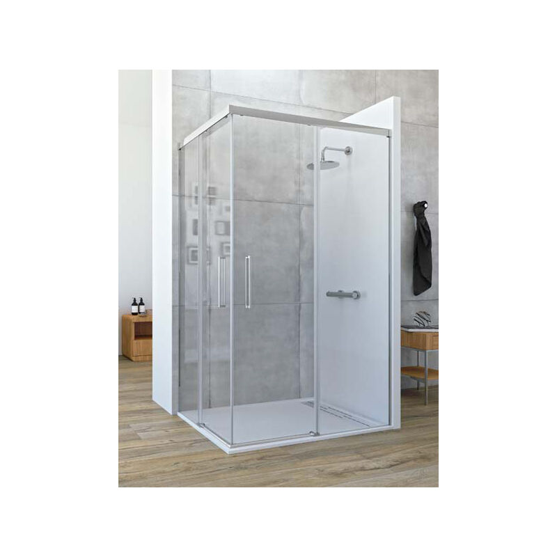

Mampara de ducha angular Corredera - de 2 hojas fijas y 2 puertas - Cristal 6 mm con ANTICAL INCLUIDO - Modelo ASTRO Medida (90 X 120) - CRISTAL