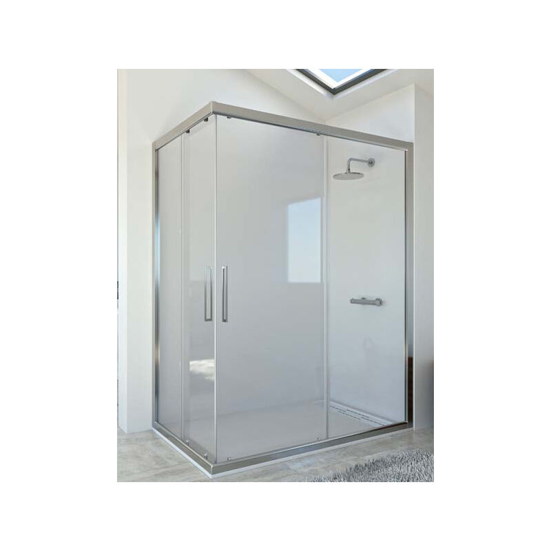 

Mampara de ducha angular de 2 hojas fijas y 2 puertas correderas. - Cristal 6 mm con ANTICAL INCLUIDO - Modelo DIÓN Medida (70 X 120) - TRANSPARENTE