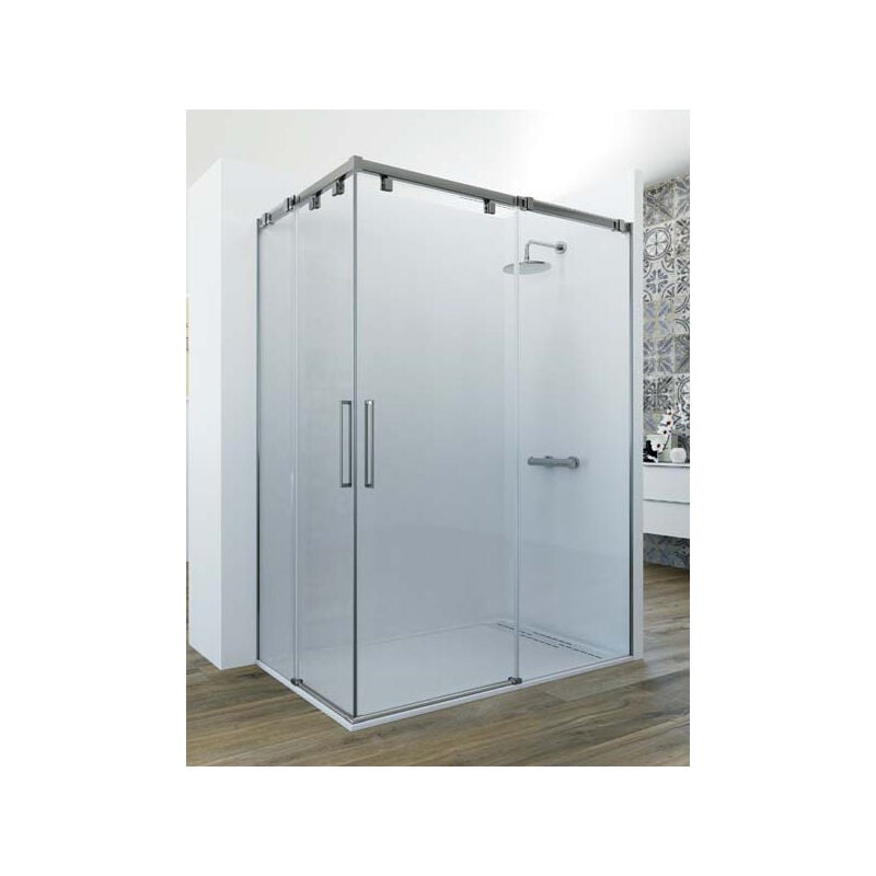 

Mampara de ducha angular de 2 hojas fijas y 2 puertas correderas. - Cristal tratamiento ANTICAL INCLUIDO - Modelo GAMMA Medida (70 X 120)