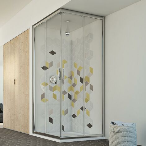 Mampara de ducha angular deslizante vidrio transparente h 198 mod. Evolution 70x100 cm rectangular