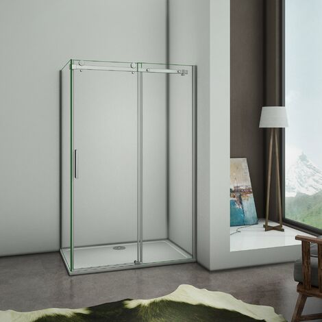 Mampara de ducha con Apertura de puerta Corredera , 140x195cm, pared lateral 80