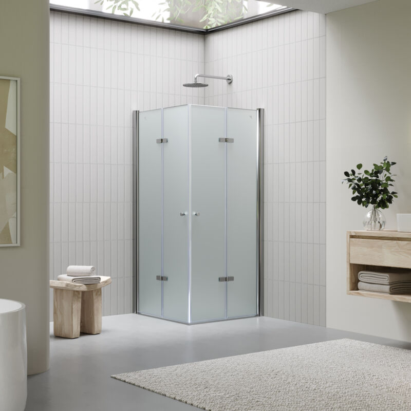 

MOG Mampara de Ducha DK99 altura: 190 cm Cabina de ducha con Apertura de Puerta plegable 6mm Vidrio satindao de seguridad - 75x75 cm