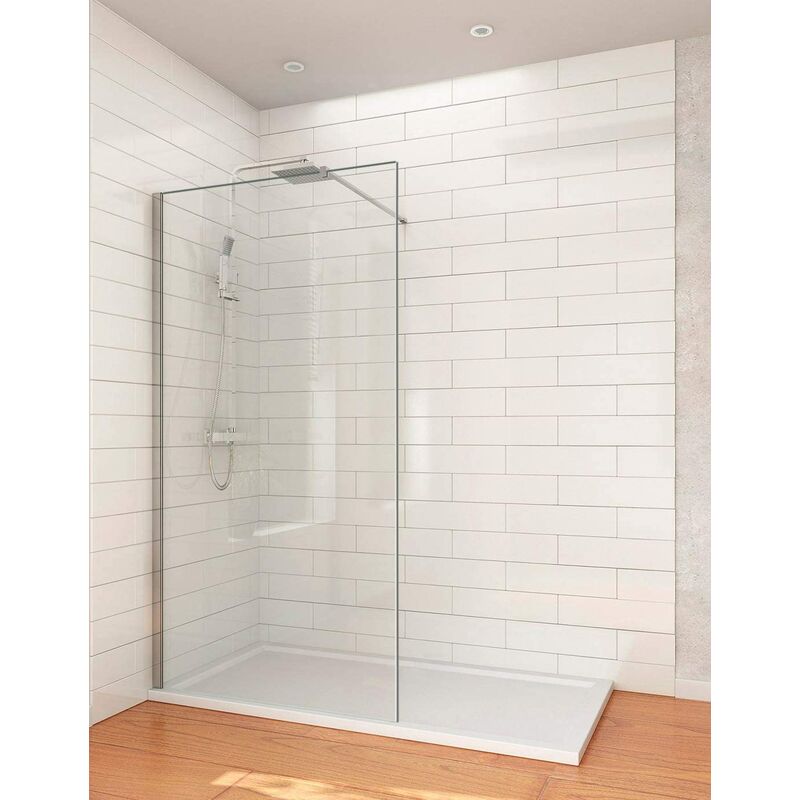 

Mampara de ducha con cristal fijo modelo Walk-in. Reversible. perfíl negro 90CM TRANSPARENTE