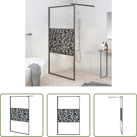 Mampara de ducha con vidrio -  Mampara ducha vidrio esmerilado diseño piedras negro 115x195 cm