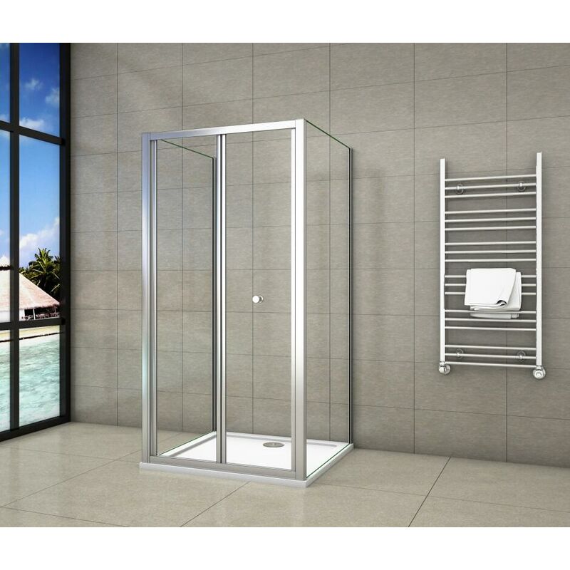 

Mampara de ducha cuadrada con puerta plegable, una puerta plegable + 2 paneles laterales, vidrio templado de transparente 5mm 90x80x80x185cm